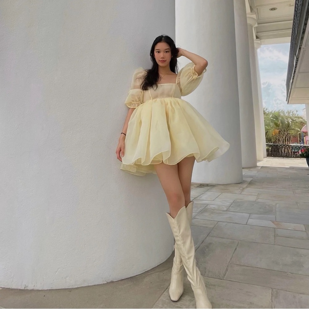 Brand new selkie yellow puff dress with tags